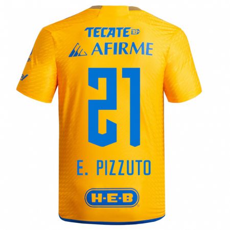 Kandiny Homme Maillot Eugenio Pizzuto #21 Jaune Tenues Domicile 2023/24 T-Shirt