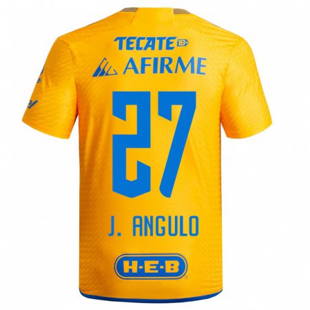 Kandiny Homme Maillot Jesús Angulo #27 Jaune Tenues Domicile 2023/24 T-Shirt