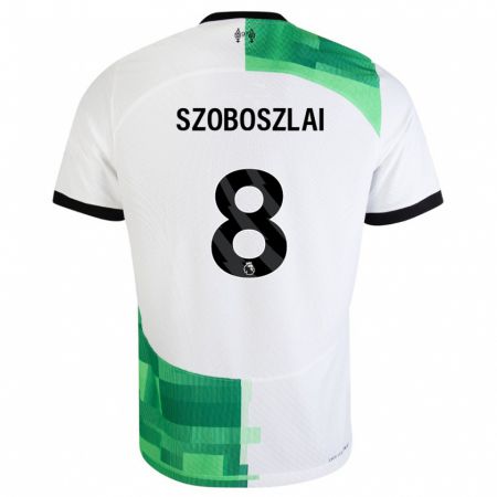 Kandiny Homme Maillot Dominik Szoboszlai #8 Blanc Vert Tenues Extérieur 2023/24 T-Shirt