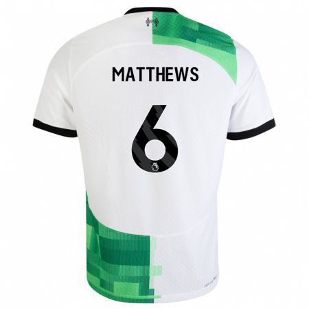 Kandiny Homme Maillot Jasmine Matthews #6 Blanc Vert Tenues Extérieur 2023/24 T-Shirt