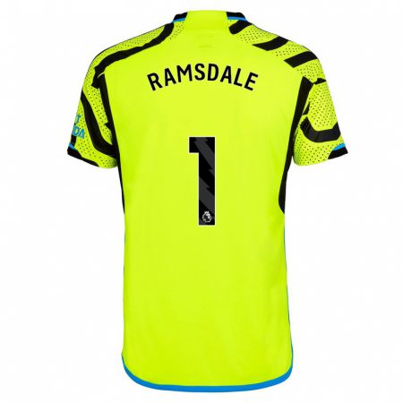 Kandiny Homme Maillot Aaron Ramsdale #1 Jaune Tenues Extérieur 2023/24 T-Shirt