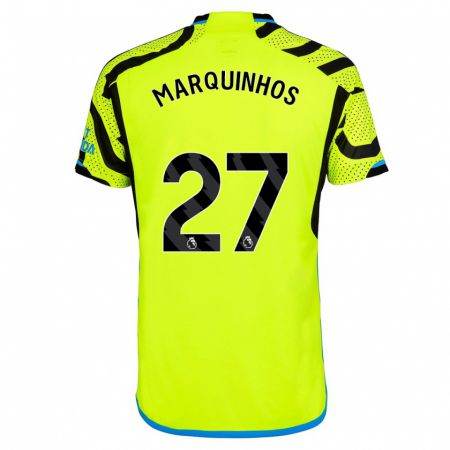 Kandiny Homme Maillot Marquinhos #27 Jaune Tenues Extérieur 2023/24 T-Shirt