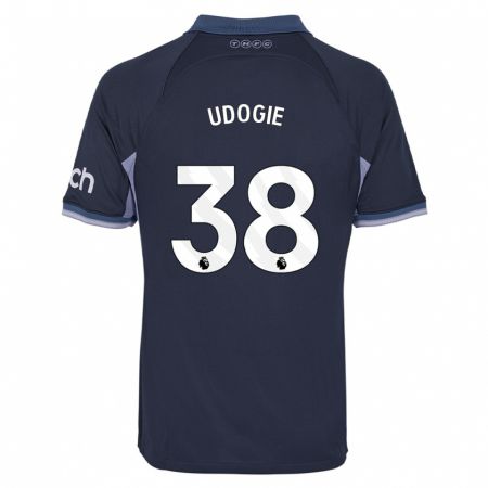 Kandiny Homme Maillot Destiny Udogie #38 Bleu Foncé Tenues Extérieur 2023/24 T-Shirt