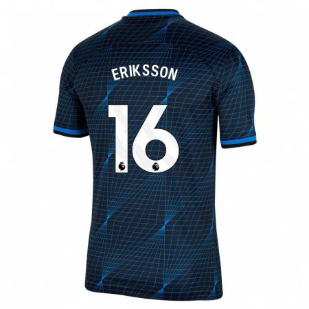 Kandiny Homme Maillot Magdalena Eriksson #16 Bleu Foncé Tenues Extérieur 2023/24 T-Shirt