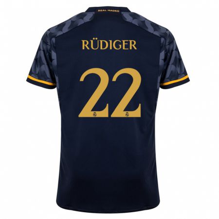 Kandiny Homme Maillot Antonio Rüdiger #22 Bleu Foncé Tenues Extérieur 2023/24 T-Shirt