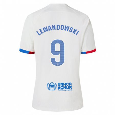 Kandiny Homme Maillot Robert Lewandowski #9 Blanc Tenues Extérieur 2023/24 T-Shirt