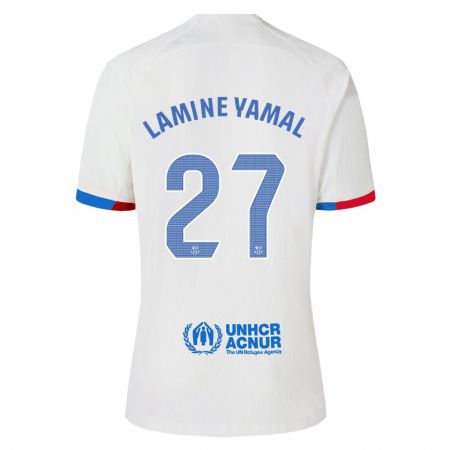 Kandiny Homme Maillot Lamine Yamal #27 Blanc Tenues Extérieur 2023/24 T-Shirt