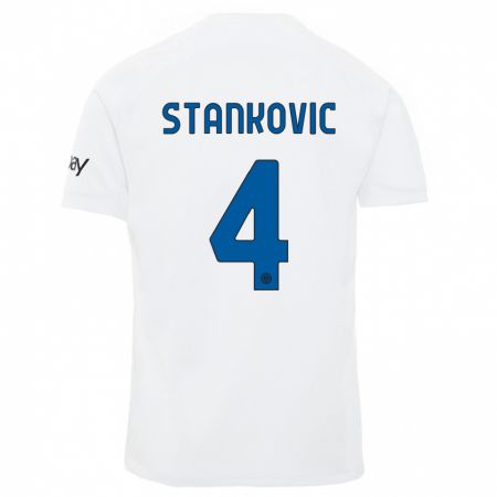 Kandiny Homme Maillot Aleksandar Stankovic #4 Blanc Tenues Extérieur 2023/24 T-Shirt
