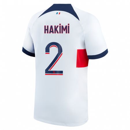 Kandiny Homme Maillot Achraf Hakimi #2 Blanc Tenues Extérieur 2023/24 T-Shirt