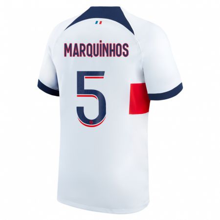 Kandiny Homme Maillot Marquinhos #5 Blanc Tenues Extérieur 2023/24 T-Shirt