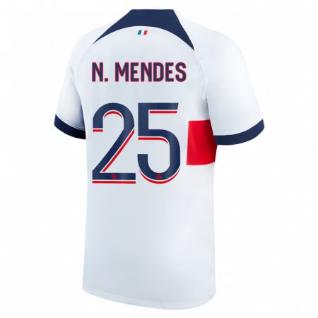 Kandiny Homme Maillot Nuno Mendes #25 Blanc Tenues Extérieur 2023/24 T-Shirt