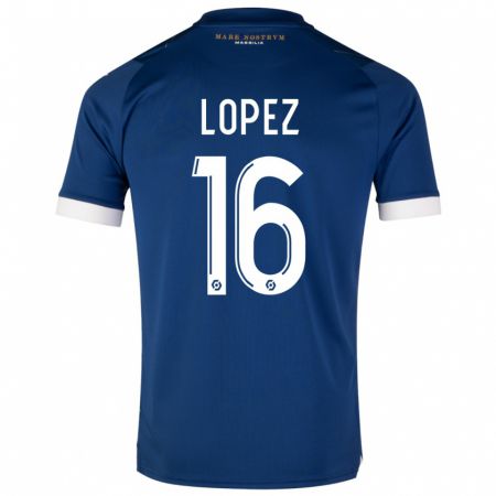 Kandiny Homme Maillot Pau López #16 Bleu Foncé Tenues Extérieur 2023/24 T-Shirt