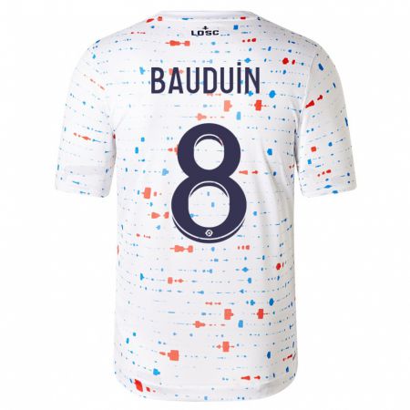 Kandiny Homme Maillot Justine Bauduin #8 Blanc Tenues Extérieur 2023/24 T-Shirt