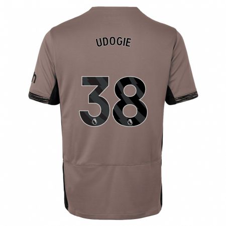 Kandiny Homme Maillot Destiny Udogie #38 Beige Foncé Troisieme 2023/24 T-Shirt
