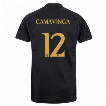 Kandiny Homme Maillot Eduardo Camavinga #12 Noir Troisieme 2023/24 T-Shirt