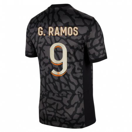 Kandiny Homme Maillot Gonçalo Ramos #9 Noir Troisieme 2023/24 T-Shirt