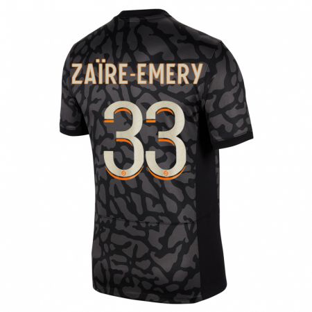 Kandiny Homme Maillot Warren Zaïre-Emery #33 Noir Troisieme 2023/24 T-Shirt