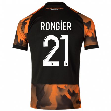 Kandiny Homme Maillot Valentin Rongier #21 Noir Orange Troisieme 2023/24 T-Shirt