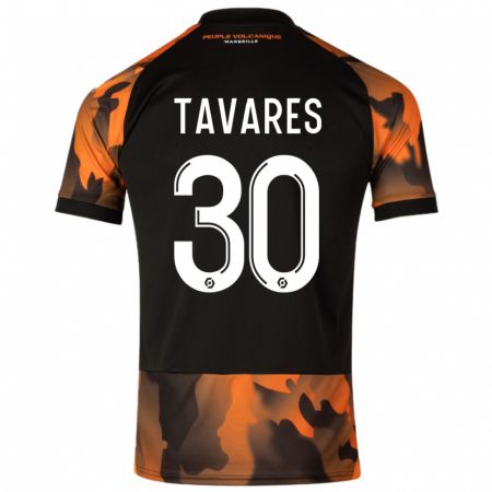 Kandiny Homme Maillot Nuno Tavares #30 Noir Orange Troisieme 2023/24 T-Shirt