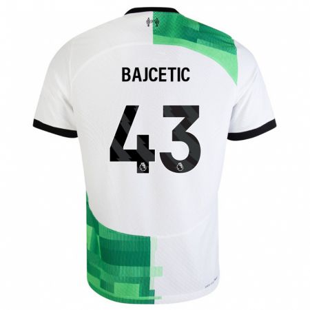 Kandiny Femme Maillot Stefan Bajcetic #43 Blanc Vert Tenues Extérieur 2023/24 T-Shirt
