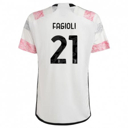 Kandiny Femme Maillot Nicolò Fagioli #21 Blanc Rose Tenues Extérieur 2023/24 T-Shirt