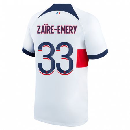 Kandiny Femme Maillot Warren Zaïre-Emery #33 Blanc Tenues Extérieur 2023/24 T-Shirt