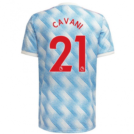 Enfant Football Maillot Edinson Cavani #21 Bleu Blanc Tenues Extérieur 2021/22 T-Shirt
