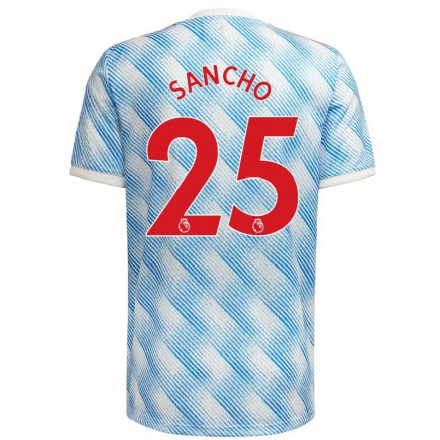 Enfant Football Maillot Jadon Sancho #25 Bleu Blanc Tenues Extérieur 2021/22 T-Shirt