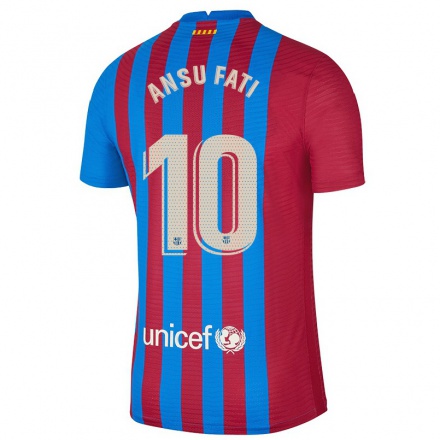 Enfant Football Maillot Ansu Fati #10 Bleu Marron Tenues Domicile 2021/22 T-shirt