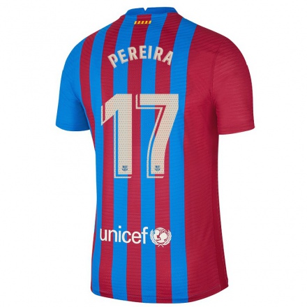 Enfant Football Maillot Andrea Pereira #17 Bleu Marron Tenues Domicile 2021/22 T-shirt