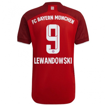 Enfant Football Maillot Robert Lewandowski #9 Rouge Foncé Tenues Domicile 2021/22 T-Shirt