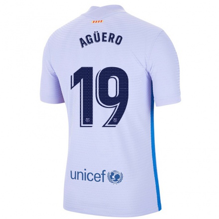 Enfant Football Maillot Sergio Aguero #19 Mauve Clair Tenues Extérieur 2021/22 T-shirt
