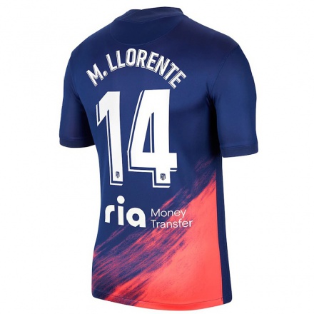 Enfant Football Maillot Marcos Llorente #14 Bleu Foncé Orange Tenues Extérieur 2021/22 T-Shirt