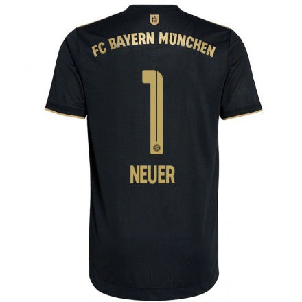 Enfant Football Maillot Manuel Neuer #1 Le Noir Tenues Extérieur 2021/22 T-Shirt