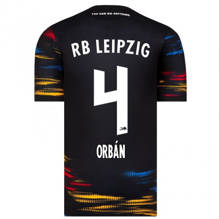 Enfant Football Maillot Willi Orban #4 Noir Jaune Tenues Extérieur 2021/22 T-Shirt