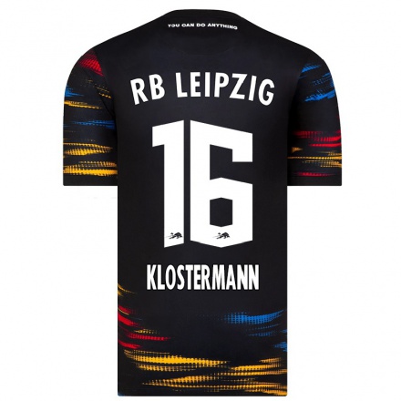 Enfant Football Maillot Lukas Klostermann #16 Noir Jaune Tenues Extérieur 2021/22 T-Shirt