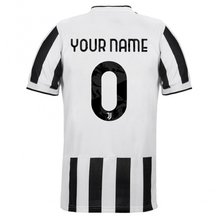 Enfant Football Maillot Votre Nom #0 Blanc Noir Tenues Domicile 2021/22 T-shirt