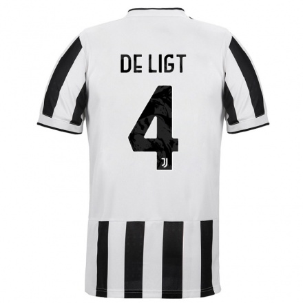 Enfant Football Maillot Matthijs De Ligt #4 Blanc Noir Tenues Domicile 2021/22 T-shirt