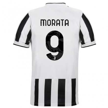 Enfant Football Maillot Alvaro Morata #9 Blanc Noir Tenues Domicile 2021/22 T-shirt