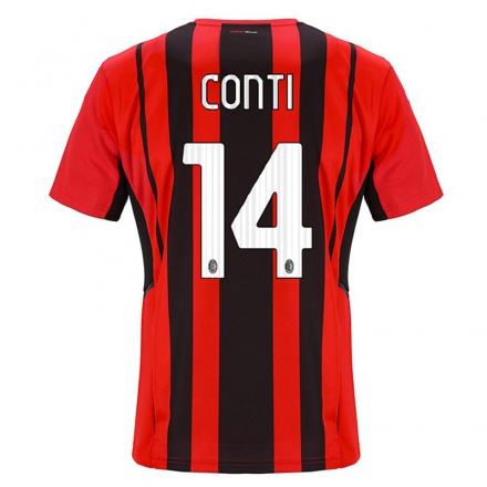 Enfant Football Maillot Andrea Conti #14 Rouge Noir Tenues Domicile 2021/22 T-shirt