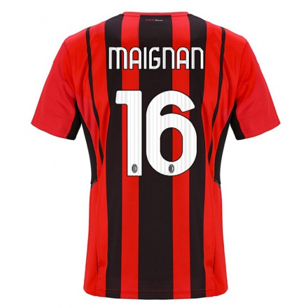 Enfant Football Maillot Mike Maignan #16 Rouge Noir Tenues Domicile 2021/22 T-shirt