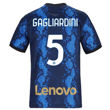 Enfant Football Maillot Roberto Gagliardini #5 Bleu Foncé Tenues Domicile 2021/22 T-shirt