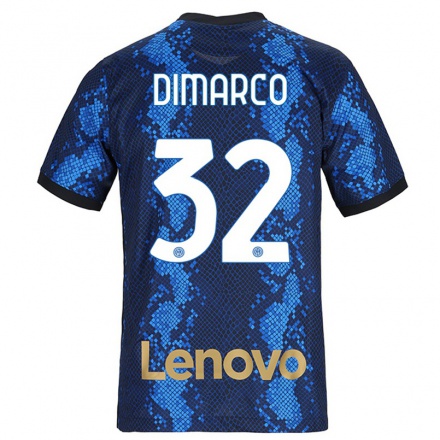 Enfant Football Maillot Federico Dimarco #32 Bleu Foncé Tenues Domicile 2021/22 T-Shirt