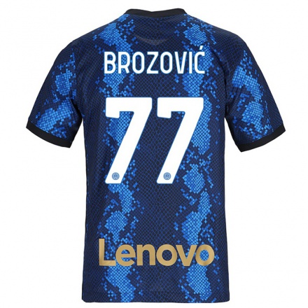 Enfant Football Maillot Marcelo Brozovic #77 Bleu Foncé Tenues Domicile 2021/22 T-Shirt