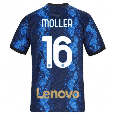 Enfant Football Maillot Caroline Moller #16 Bleu Foncé Tenues Domicile 2021/22 T-shirt