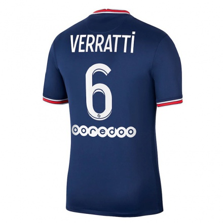 Enfant Football Maillot Marco Verratti #6 Bleu Foncé Tenues Domicile 2021/22 T-Shirt