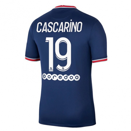 Enfant Football Maillot Estelle Cascarino #19 Bleu Foncé Tenues Domicile 2021/22 T-Shirt