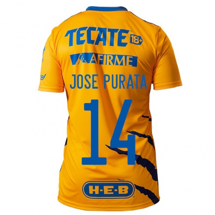 Enfant Football Maillot Juan Jose Purata #14 Jaune Tenues Domicile 2021/22 T-Shirt