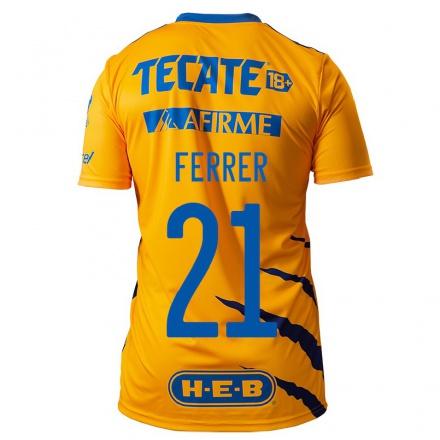 Enfant Football Maillot Stefany Ferrer #21 Jaune Tenues Domicile 2021/22 T-Shirt