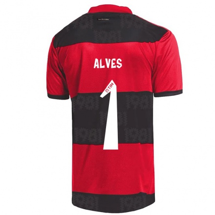 Enfant Football Maillot Diego Alves #1 Rouge Noir Tenues Domicile 2021/22 T-shirt